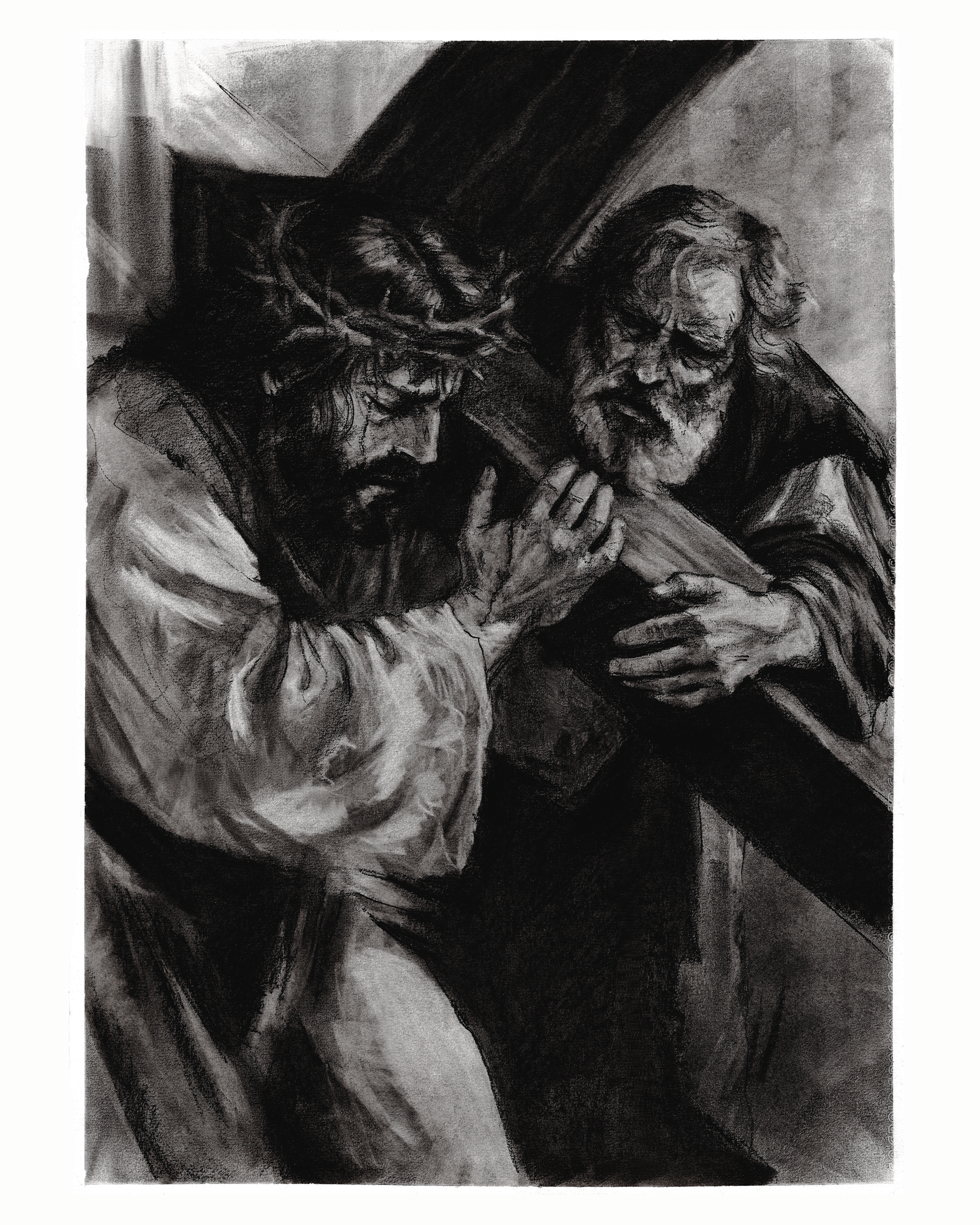 VII Station of the Cross | Simon of Cyrene helps Jesus carry the Cross